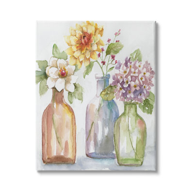 Trois pots de fleurs Lilas Dahlia Magnolia fleurs printanières par Nan