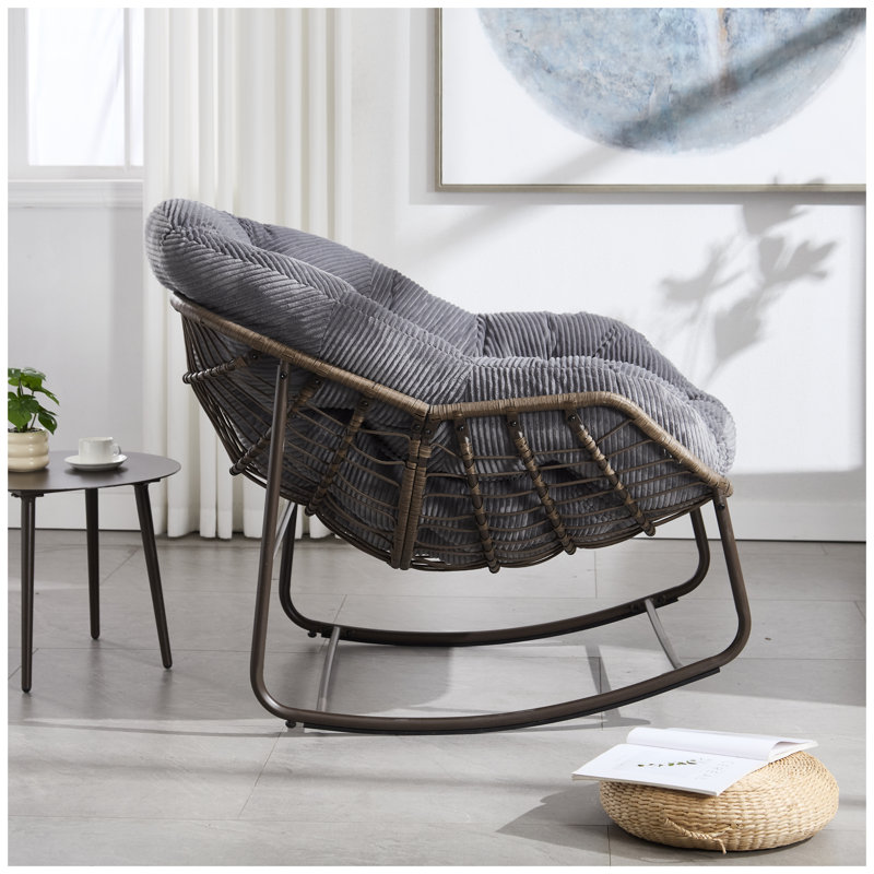 Outdoor Steel Frame Rattan Rocking Chair with Cushion - Grey
