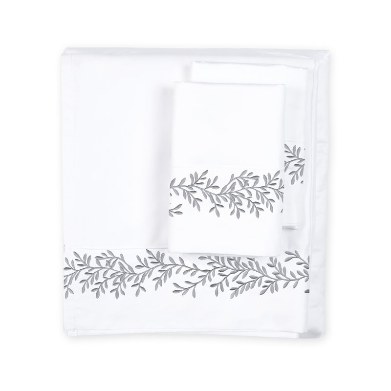 Canberra Floral Sheet Set, Queen Sheet Set with 2 Pillowcases, Gray