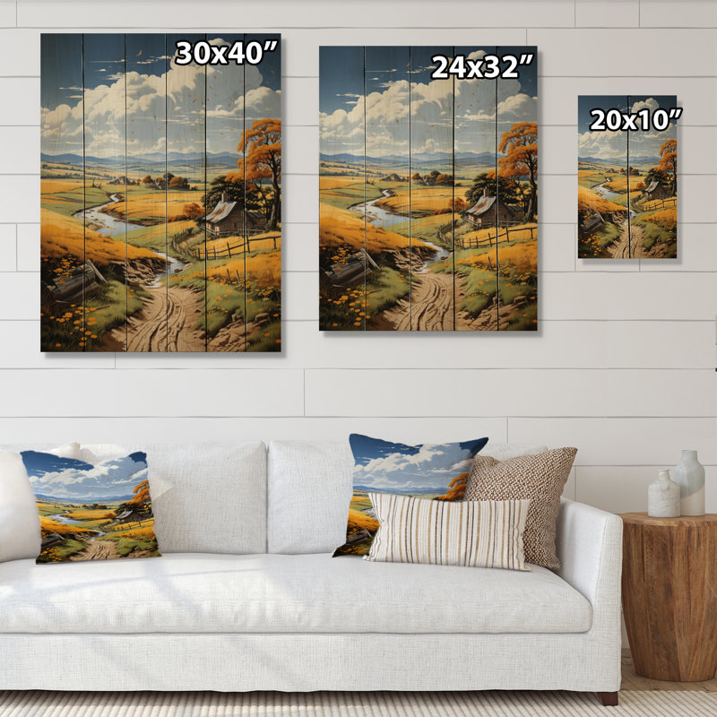 Allemagne, campagne allemande, champ II - Allemagne, reproduction sur bois de pin naturel, H 20 po x l 10 po x P 0,78 po