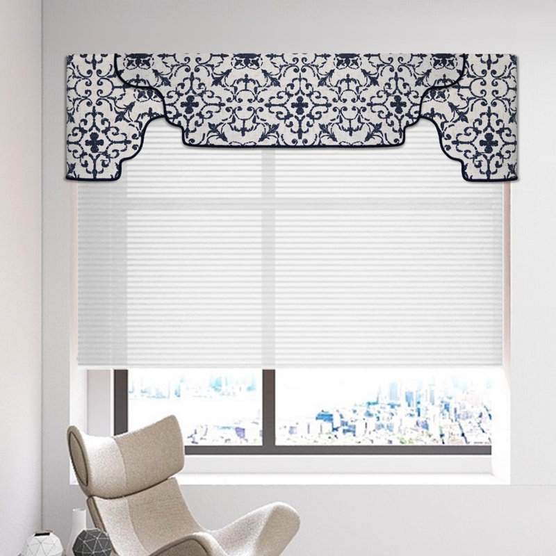 Gray and Floral Cotton Arched Valance Kit with Rod Pocket