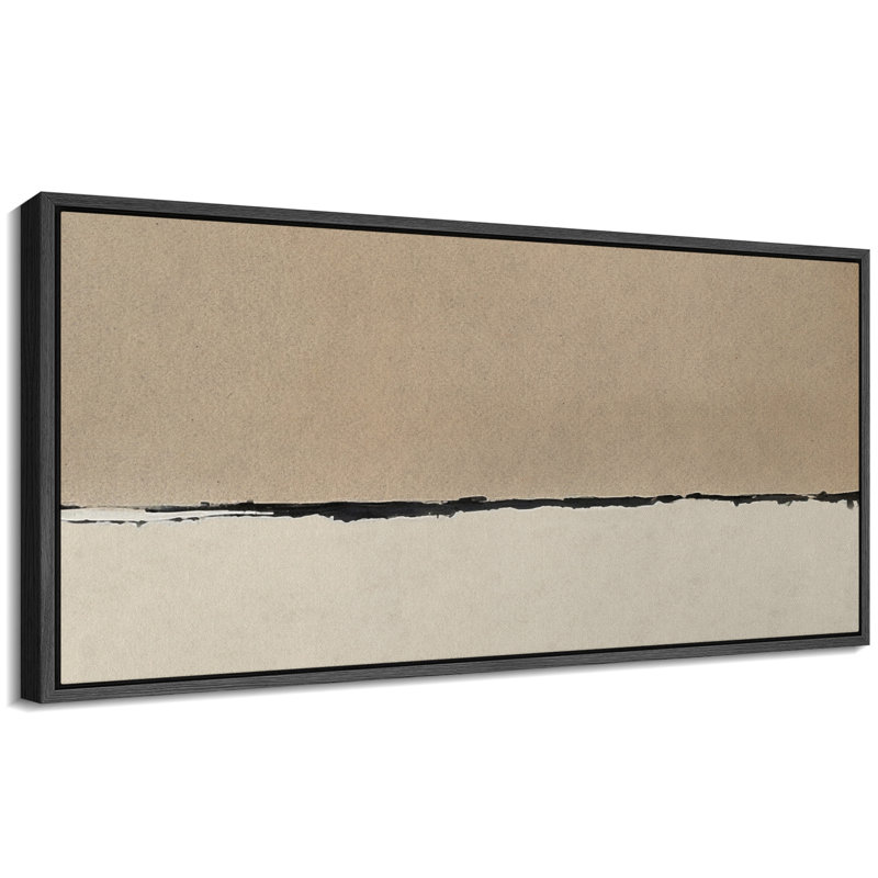 Minimalist Landscape " Minimalist Beige And Black Abstract Horizon Retro Fine Art Illustrations Decor ", 30" H x 60" W, Black