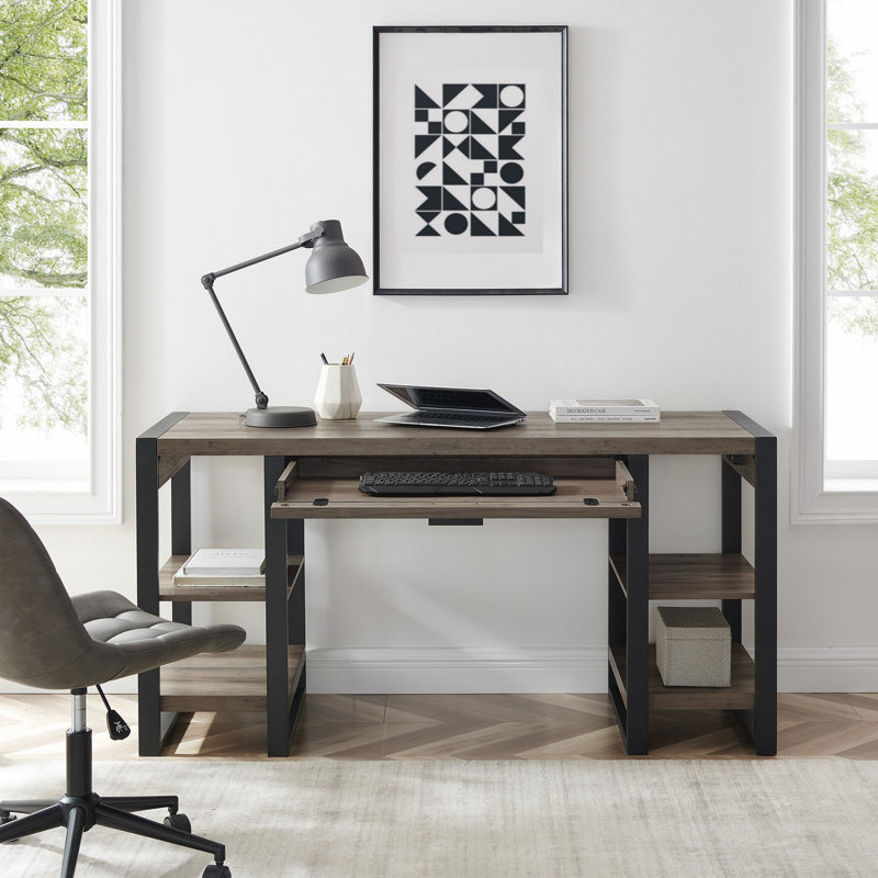 Bureau technique de 60 po avec rangement ouvert et ports USB Yingst, Gris délavé