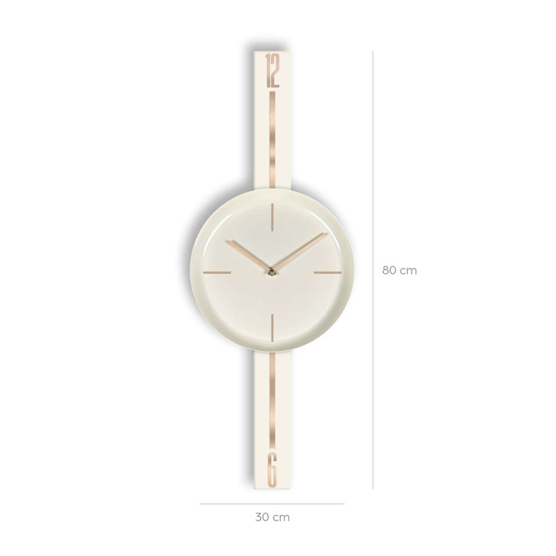 Horloge murale élégante Elegant, finition acier crème, 11,8 pouces de diamètre x 31,5 pouces de hauteur | Fabrication 100% acier, épaisseur: 0,04 pouce | Décoration élégante, parfaite pour les salons et les bureaux