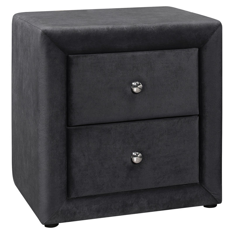 Transitional Nightstand With Grey Velvet Finish And Storage Capacity Upholstered Modern Concept