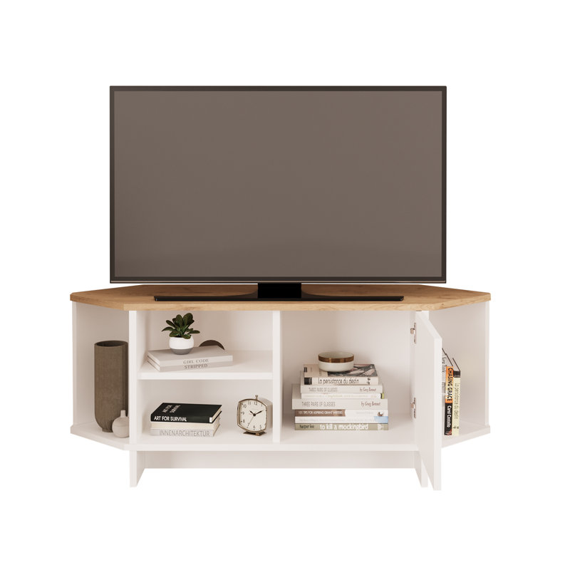 Teo Corner TV Stand – Space-Saving TV Unit for 43–48'' TVs, Compact Media Console with Open Shelves & Cabinet, Ready to Assemble, Available in 7 Colours