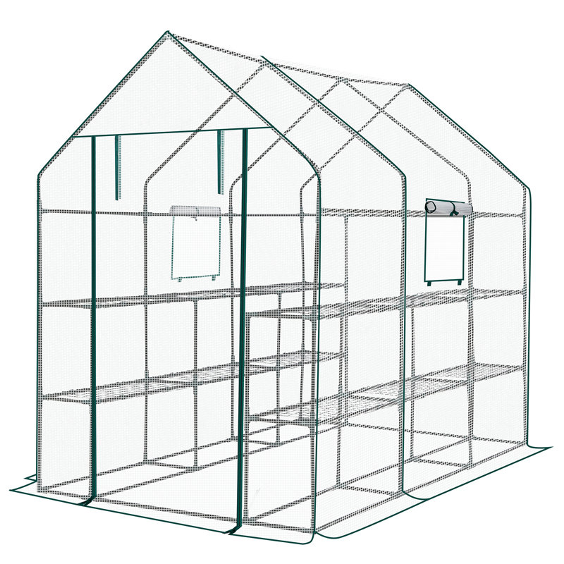 3-Tier Metal-Framed PE-Covered Walk-In Greenhouse With 12 Shelves, White