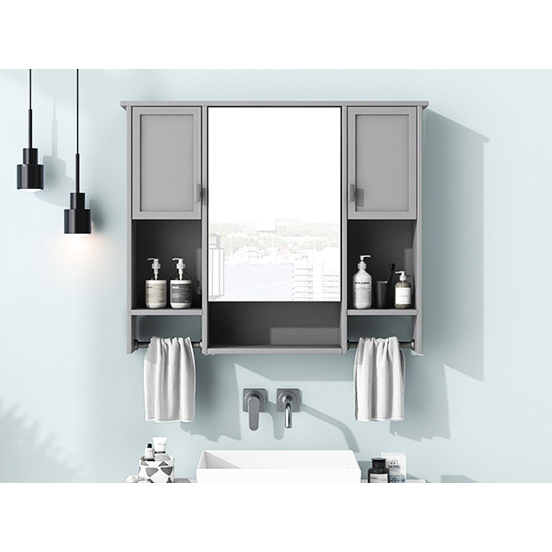 Grey Bathroom Mirror Storage Cabinet - Concealed & 35'' X 28'' With Spacious Interior