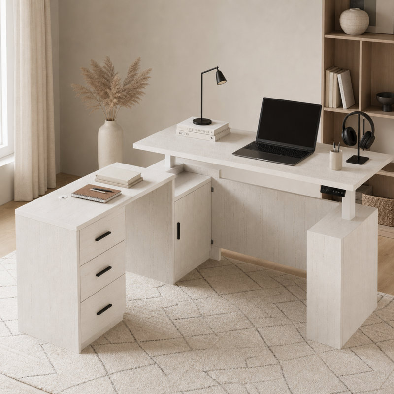 63'' W L-Shaped Electric Height Adjustable Desk