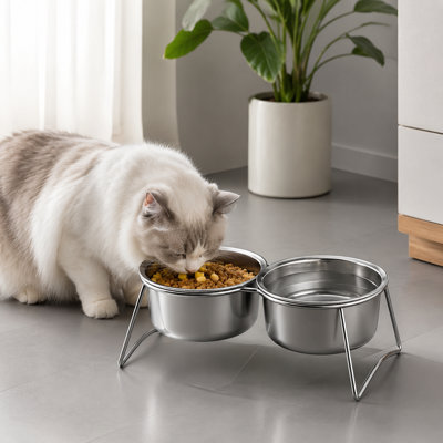 Bols pour chat surélevés inclinés à 15 ° en acier inoxydable avec support antidérapant, alimentation élevée en eau et nourriture pour chats et petits chiens, va au lave-vaisselle