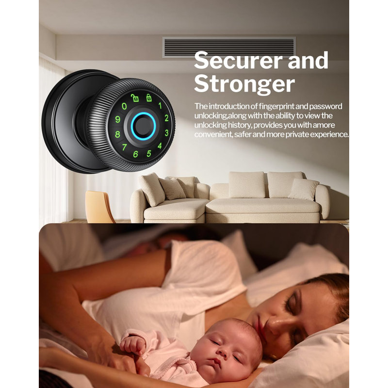 Black Aluminum Smart Fingerprint Door Knob with Keypad