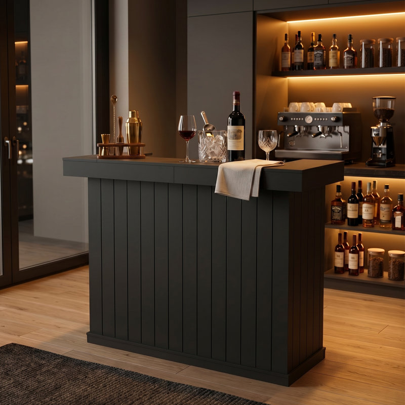 Armoire de bar 63 po avec mini réfrigérateur, porte-bouteilles, tablettes de rangement et comptoir de bar