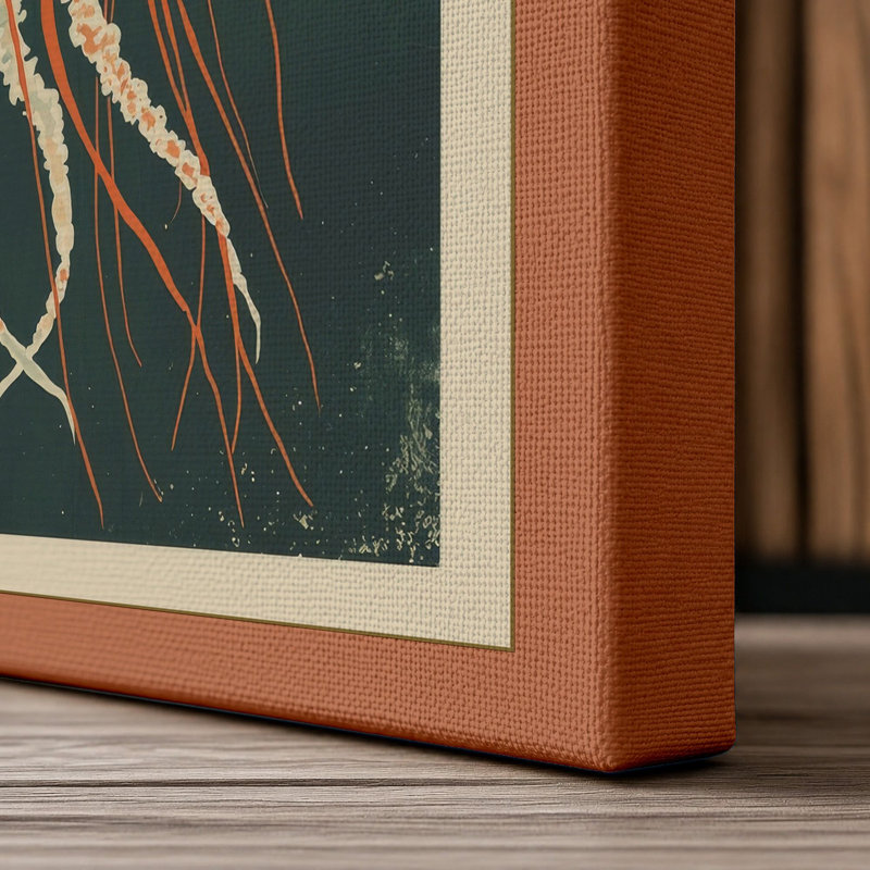 Jellyfish Depths Japandi 1 Piece Wrapped Canvas Wall Art, 36x24 - 91.4 x 61.0 cm, Terracotta Border
