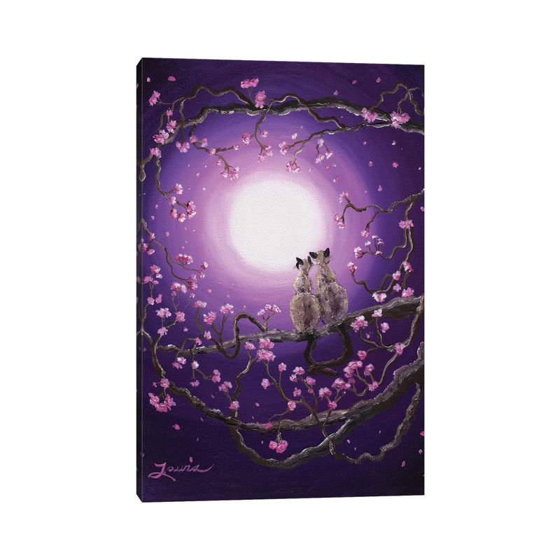 Siamese Cats In Pink Blossoms by Laura Iverson - Wrapped Canvas Print, 20.32 cm H x 30.48 cm W