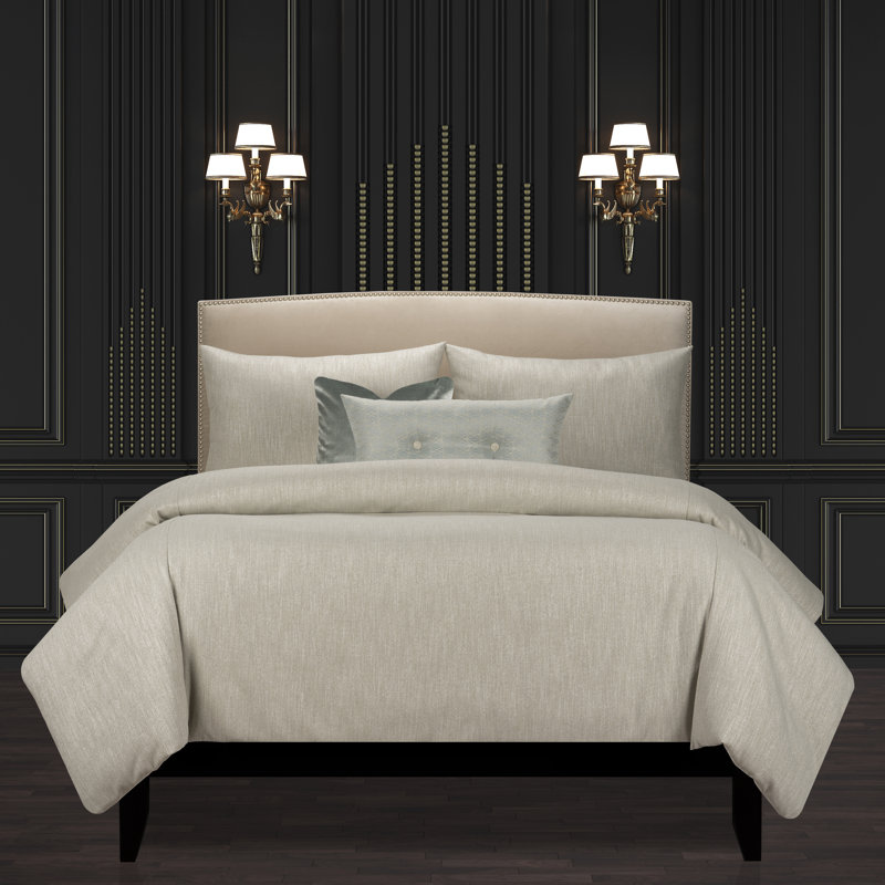 Lumiere Shimmer Luxury Duvet Cover & Insert Set, Smoke, Full Duvet Cover + 2 Throw Pillows + 2 Shams
