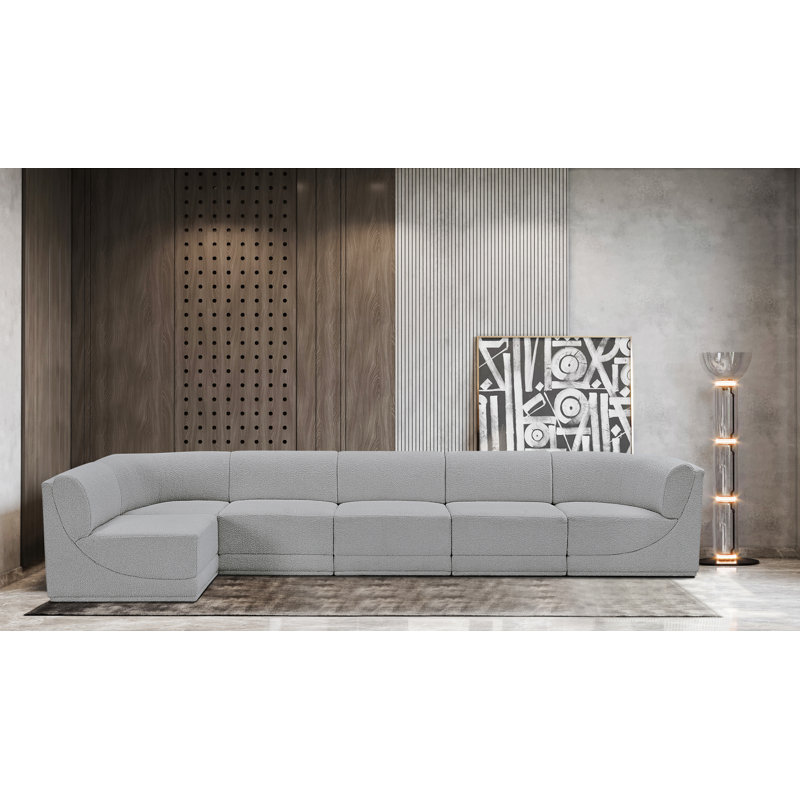 Ollie 6 - Piece Upholstered Sectional, Grey Boucle Fabric