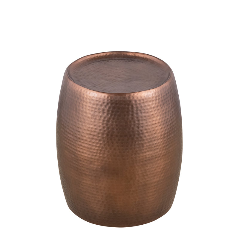 Antique Copper Round Iron Drum Storage Accent Table