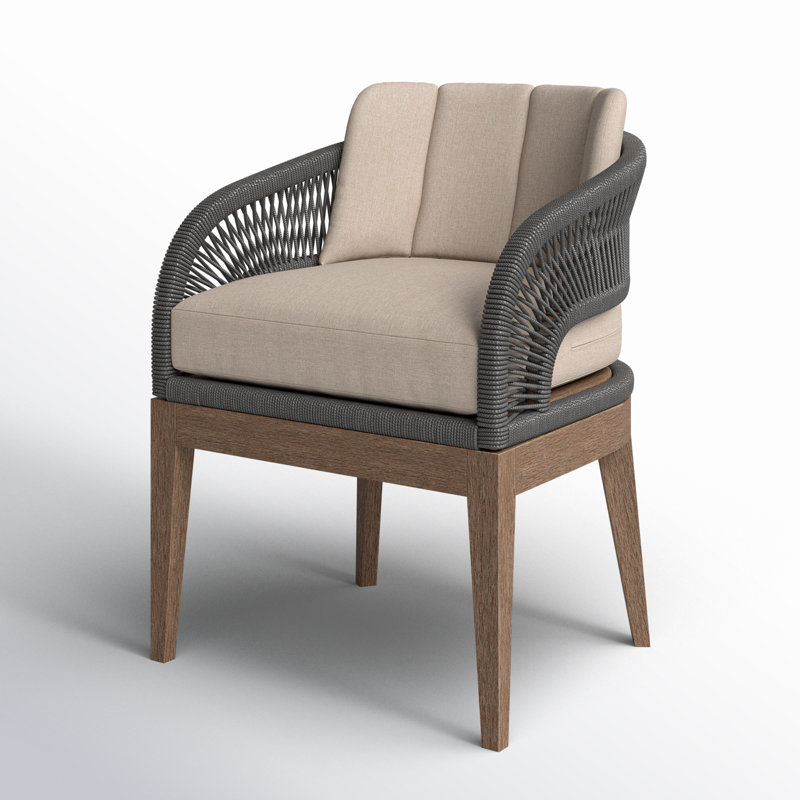 Hareton Patio Dining Armchair in Eucalyptus Wood with Gray Rope and Taupe Olefin Cushions