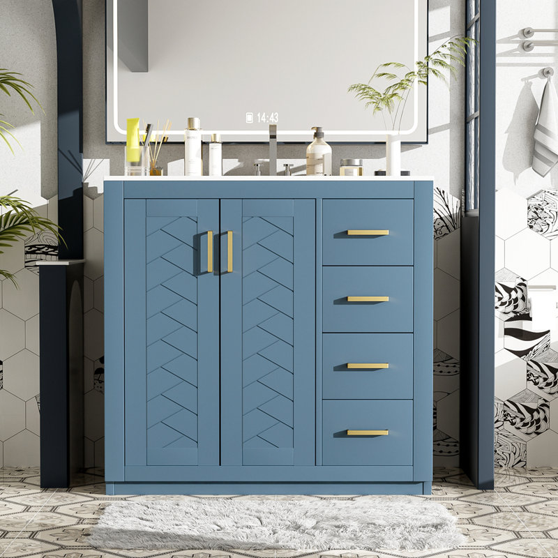 Meuble-lavabo en bois massif durable avec lavabo en céramique et beaucoup de rangement parfait pour les salles de bain modernes