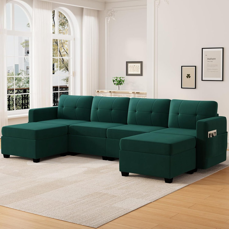 Canapé modulaire 6 pièces Jaidelyn, Velours vert