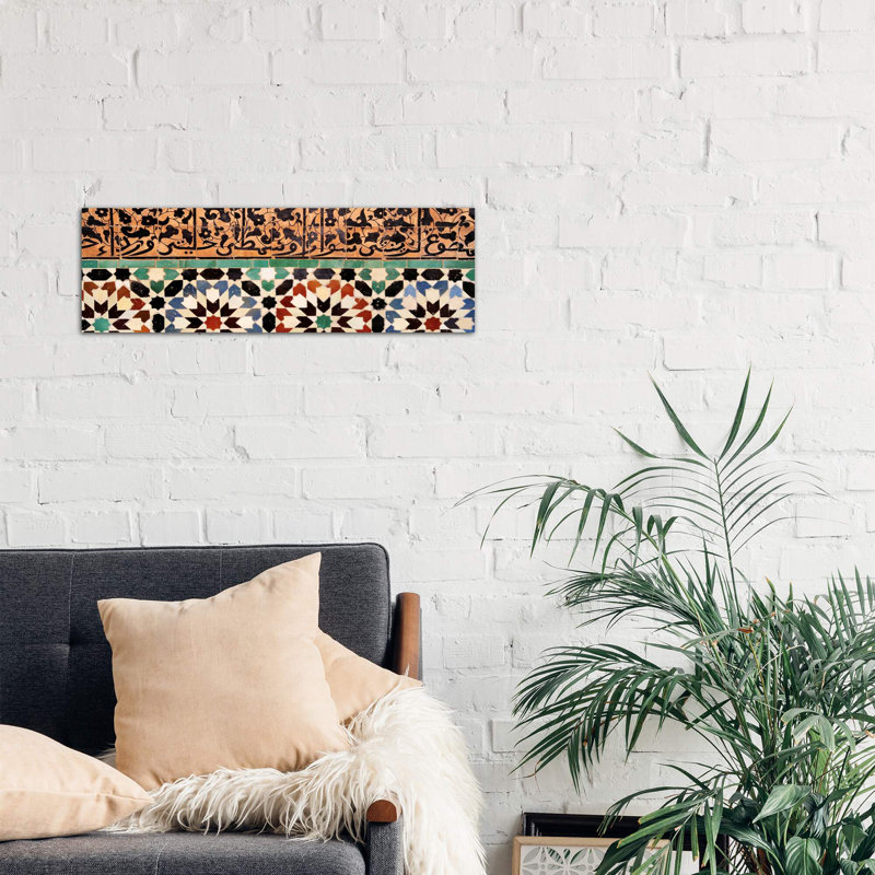 Close-up Of Design On A Wall, Ben Youssef Medrassa, Marrakesh, Morocco - No Frame Panoramic Print on Canvas