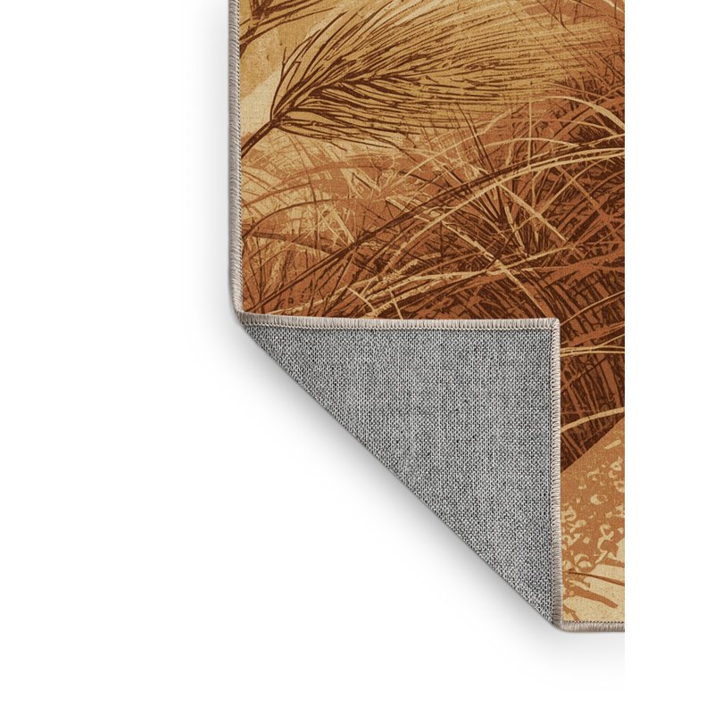 Machine Washable Oyan Savanna Grass Country Rustic Vintage Look Rug in Brown – Beige Binding, 3' Square