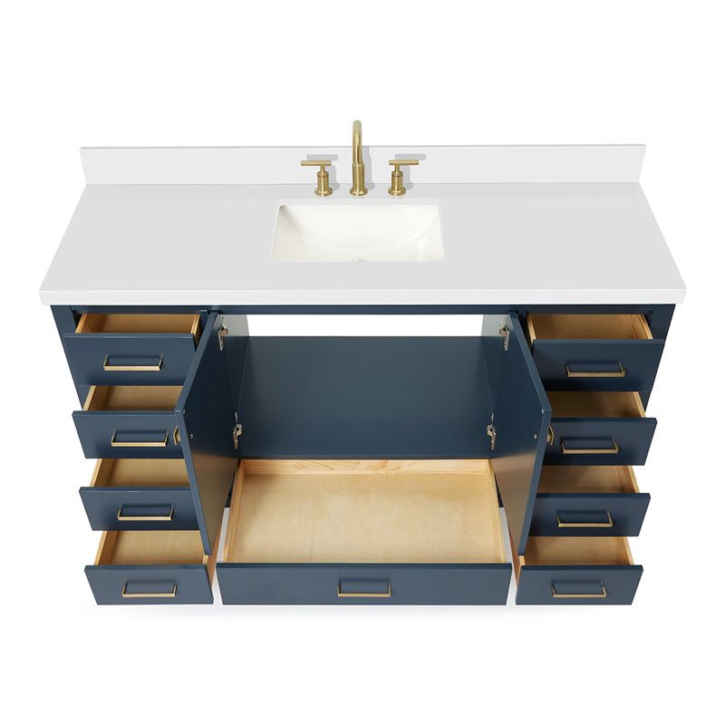 Ensemble de meuble-lavabo simple 61 po Cambridge, Bleu minuit, Rectangular