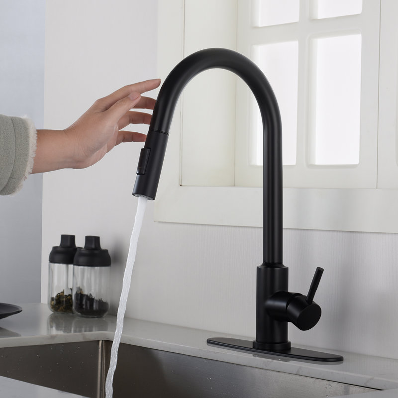 Robinet de cuisine tactile avec douchette extractible, Noir mat
