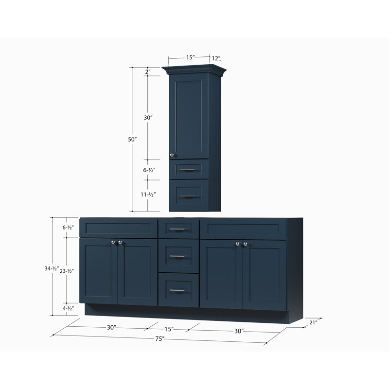 Disar 75' Double Bathroom Vanity With Counter Top Tall Cabinet Base Only, Blue
