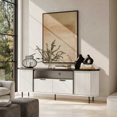 Modern 68" Tv Cabinet with Storage for TVs Up to 80", White Sand