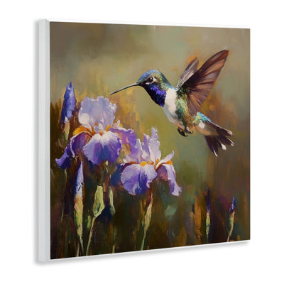 Plaque murale colibri et iris mauves, design par Tina LeCour