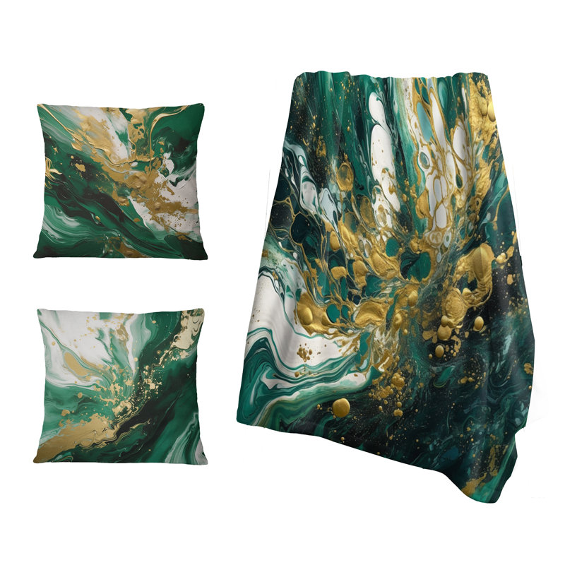 Jeté vert et or Serene Cascade I - Abstrait décoratif, Blanket only (1 piece)