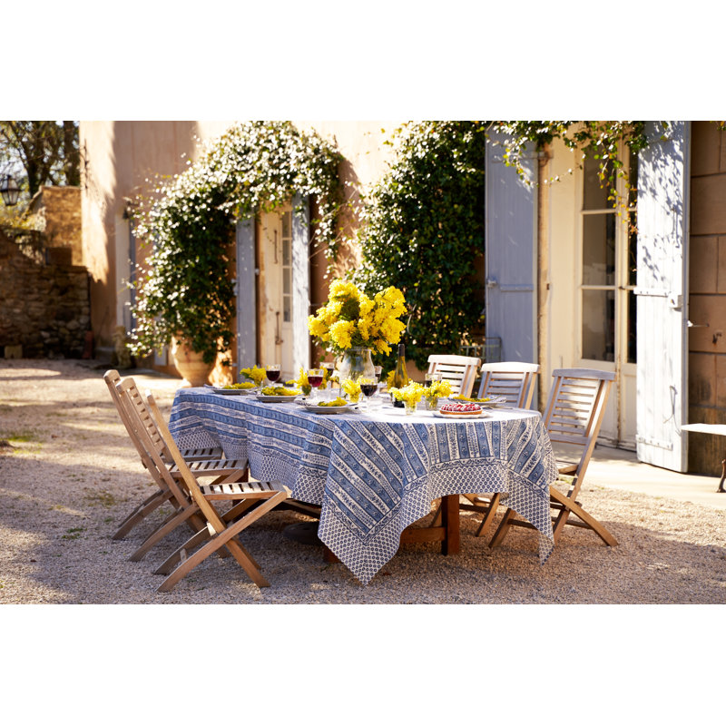 Avignon Handmade Floral Tablecloth, 142" x 71", Blue/Marine