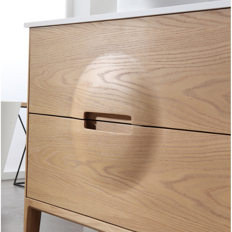Colmar 36'' Natural Oak Veneer plywood Bathroom Vanity with engineered Solid Surface Top, Whitewash