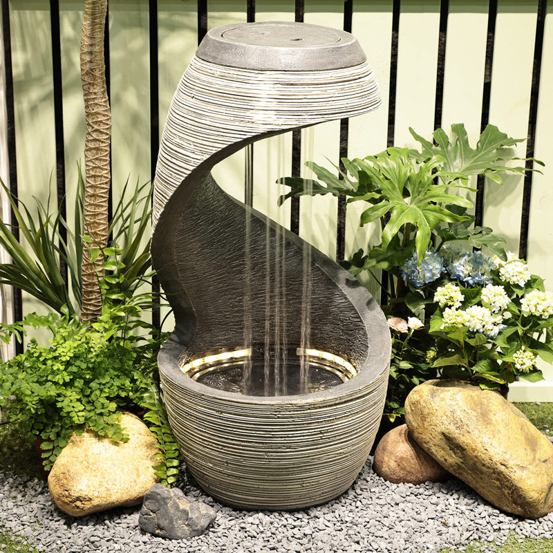 Hanora Hand Crafted Weather Resistant Floor Fountain with Light