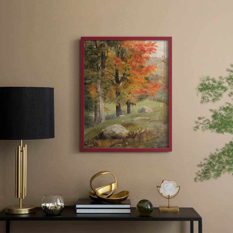 «Vintage Landscape CCXLV III», reproduction encadrée - bois massif, H 30 po x l 24 po, Rouge