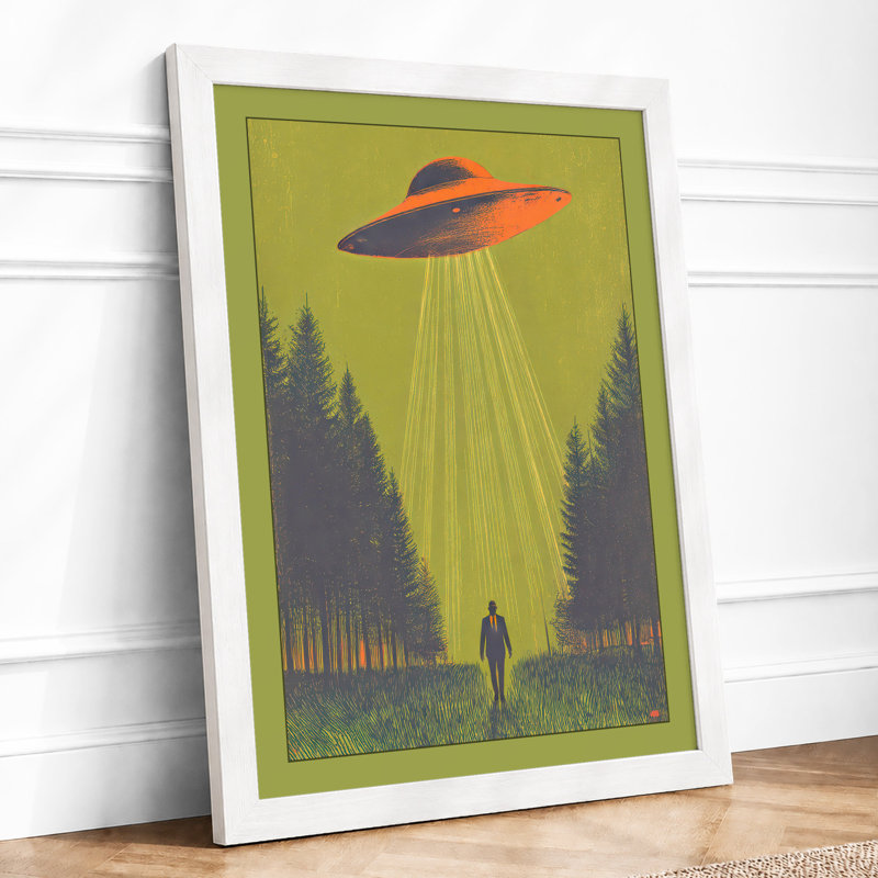 UFO In The Forest Vintage - Print, A3 - 42.0 x 29.7 cm, White