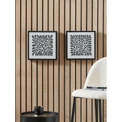 S/2 Black Leaf Print Square Canvases - 2 Piece Single Picture Frame Set on Canvas