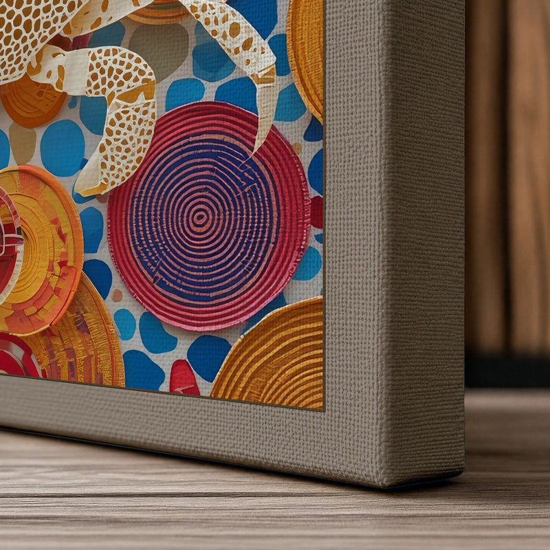 Crab Among Circles Eclectic 1 Piece Wrapped Canvas Wall Art, 36x24 - 91.4 x 61.0 cm, Taupe Border