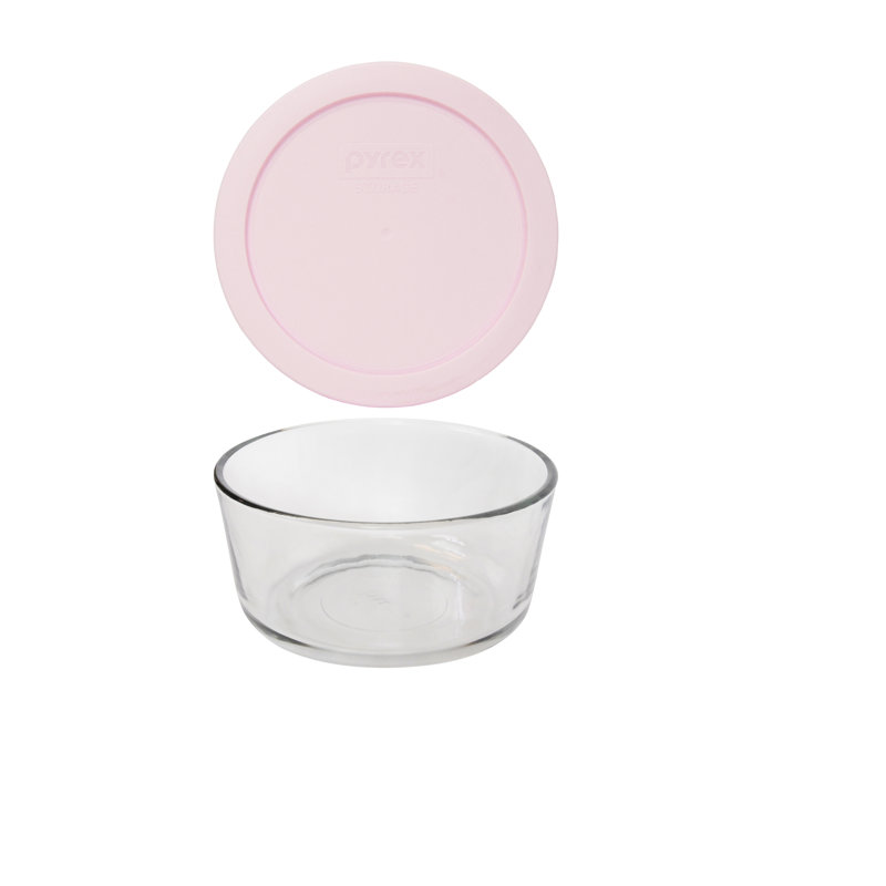(1) bol en verre de 4 tasses Pyrex (1) et (1) couvercle en PC (7201), Lores roses