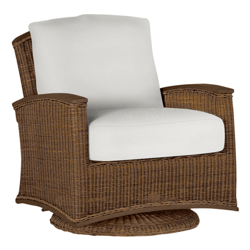 Outdoor Astoria Swivel Glider Wicker Chair with Cushions, Welt + Standard fill, Raffia/Oak, Canvas Sand