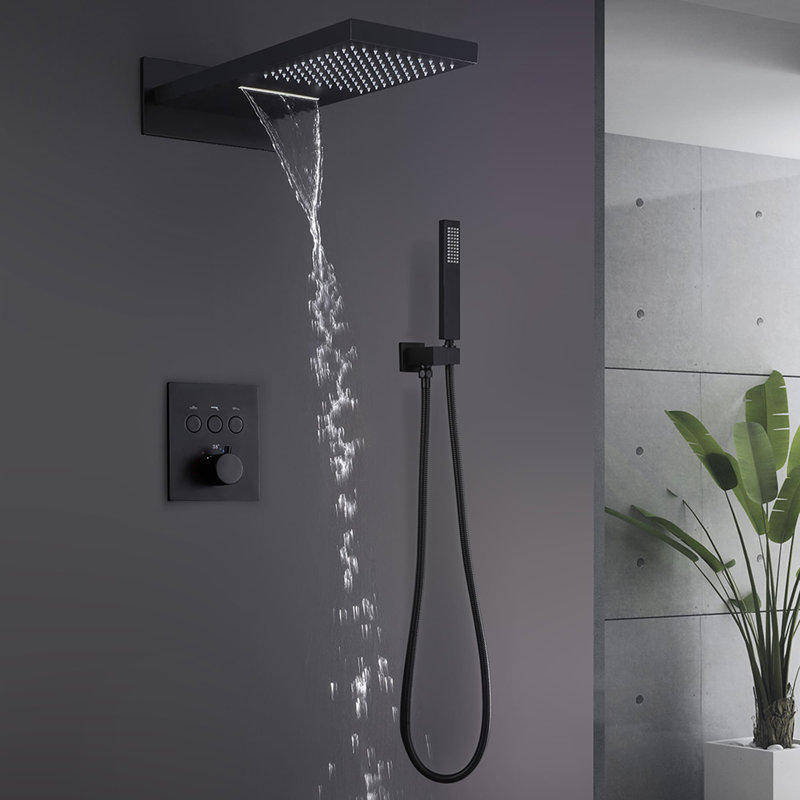Système de douche thermostatique avec valve brute, Noir mat
