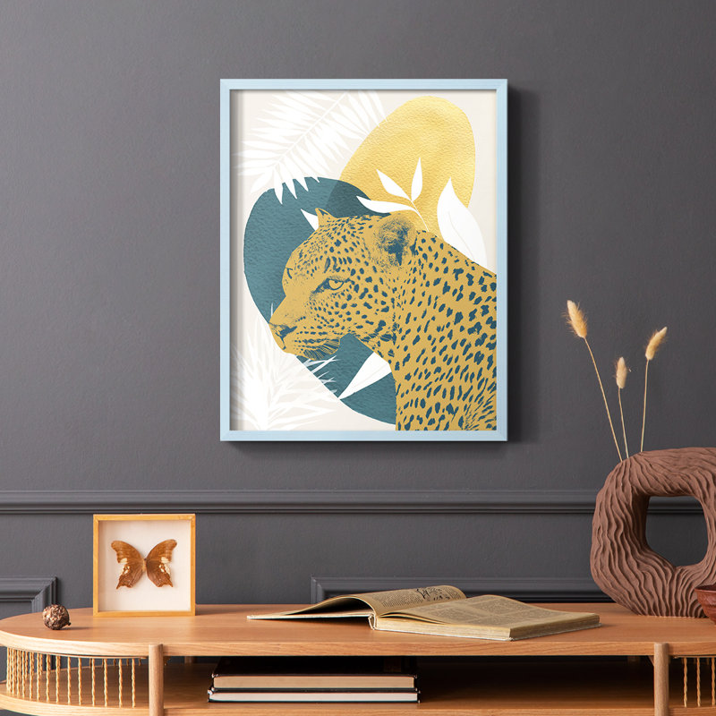 «Jungle Cat II», reproduction encadrée - bois massif, Cadre simple bleu, H 10 po x l 8 po