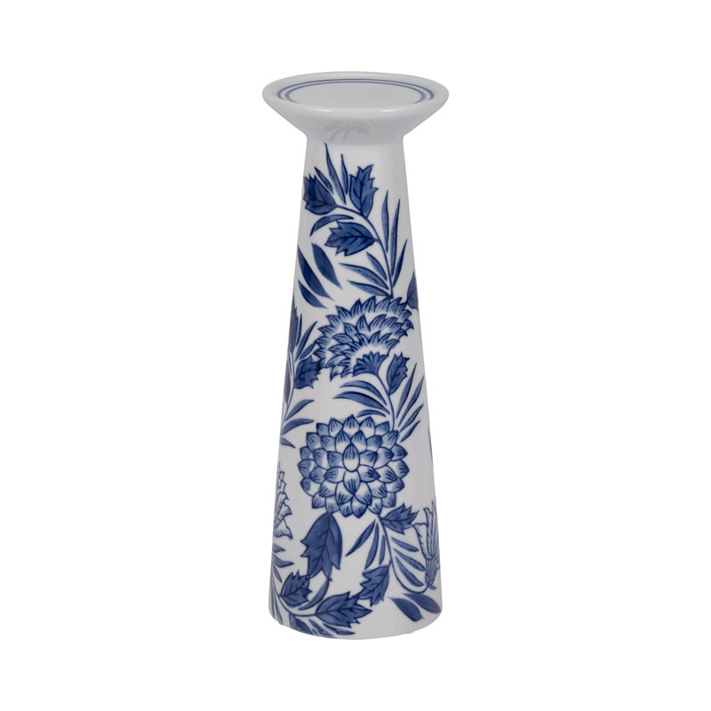 Porte-bougie en grès et en porcelaine avec design décoratif traditionnel et plateau évasé, H 12 po x l 4 po x P 4 po