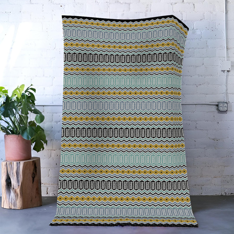 Multi-Colored Stripe Sectioned Geometric Patterned Modern Decorative Rug, Rectangle 3'11.24" x 5'10.87"
