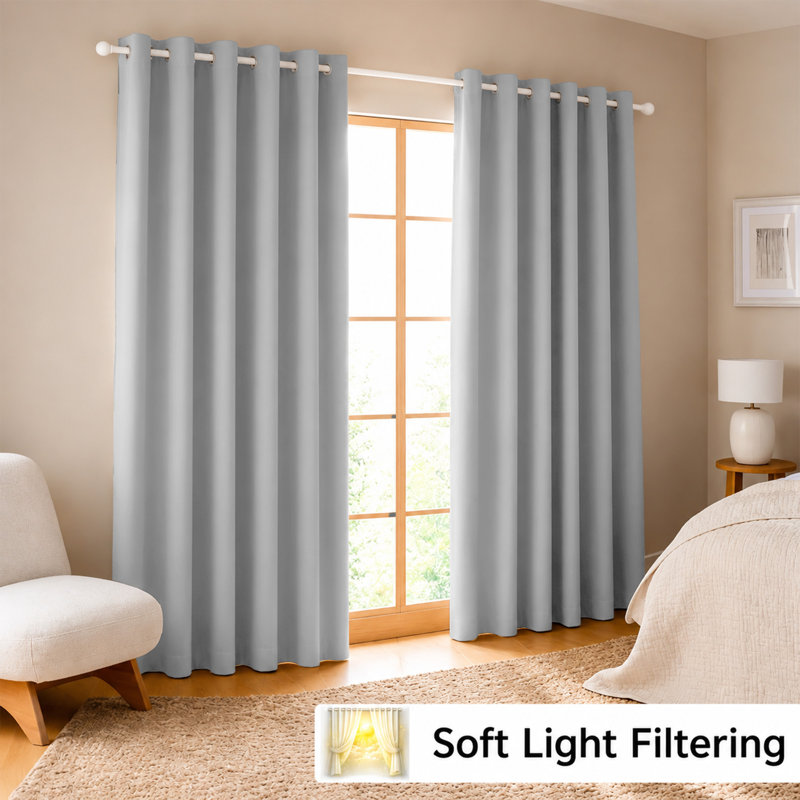 260 GSM Thermal Blackout Eyelet Curtains, 117cm Width x 137cm Drop, Light Grey
