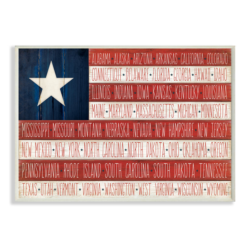 «American Flag with States», art textuel, 10 po x 15 po, Plaque murale