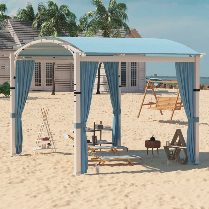 Pergola arquée d'extérieur 11 'x 10' avec auvent et rideaux - Structure en acier de qualité supérieure pour la cour / terrasse / porche, protection UV + intimité et ventilation