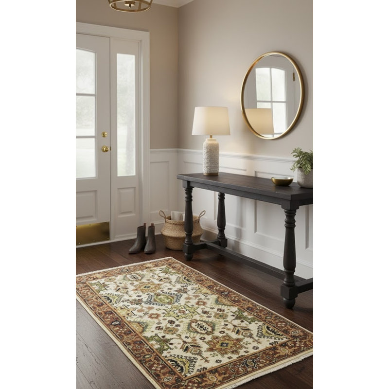 Tapis oriental oriental crème en laine noué à la main 3 pi x 5 pi 1 po