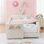 Lit plateforme tapissier simple avec tête de lit en forme d'oreille de lapin mignon, avec barrière de sécurité et poche, tissu bouclé, beige-1386333179
